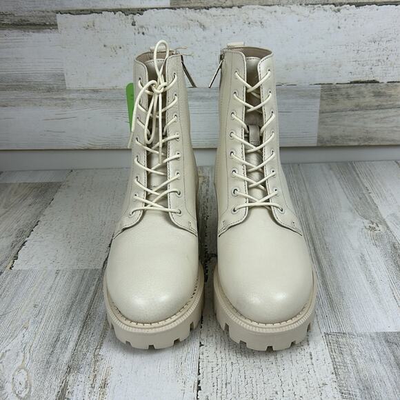 Sam Edelman womens sz 6.5M cream leather lace up chunky ankle boots - Picture 5 of 11